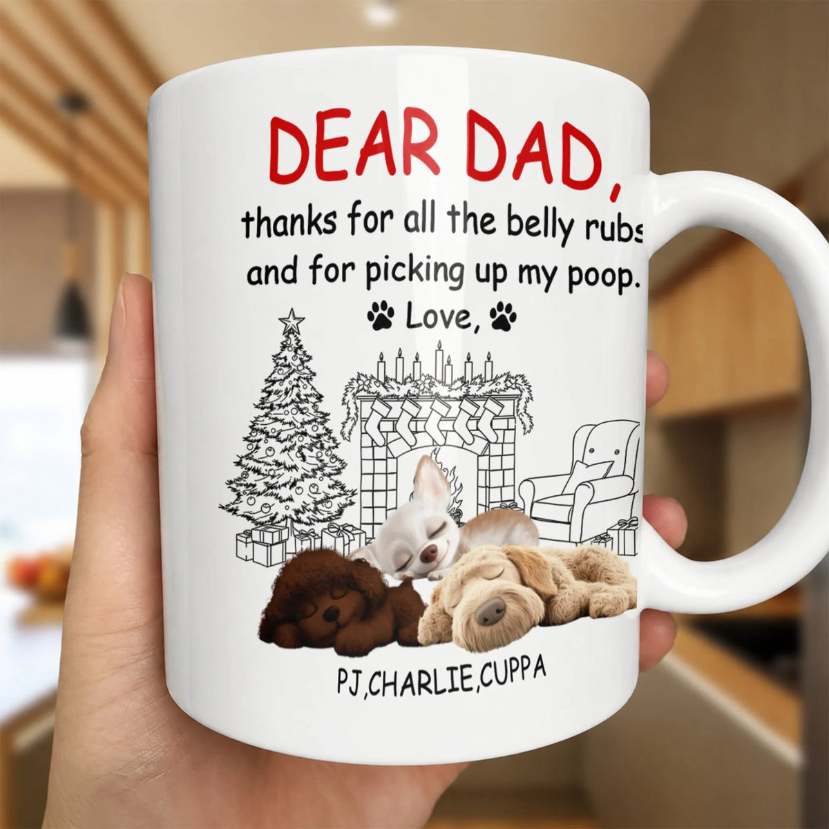 Dog Dad Christmas Tree and Puppies Mug, Thanks for Picking Up My Poop Mug, Humorous Dog Dad Ceramic Coffee Mug, Holiday Prese