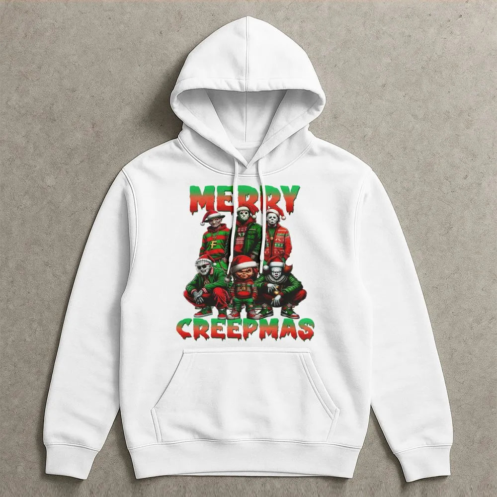 Scary Movie Christmas Hoodie, Merry Creepmas Horror Hoodie, Creepmas Graphic Hooded Sweatshirt, Horror Fan Pullover Hoodie, H