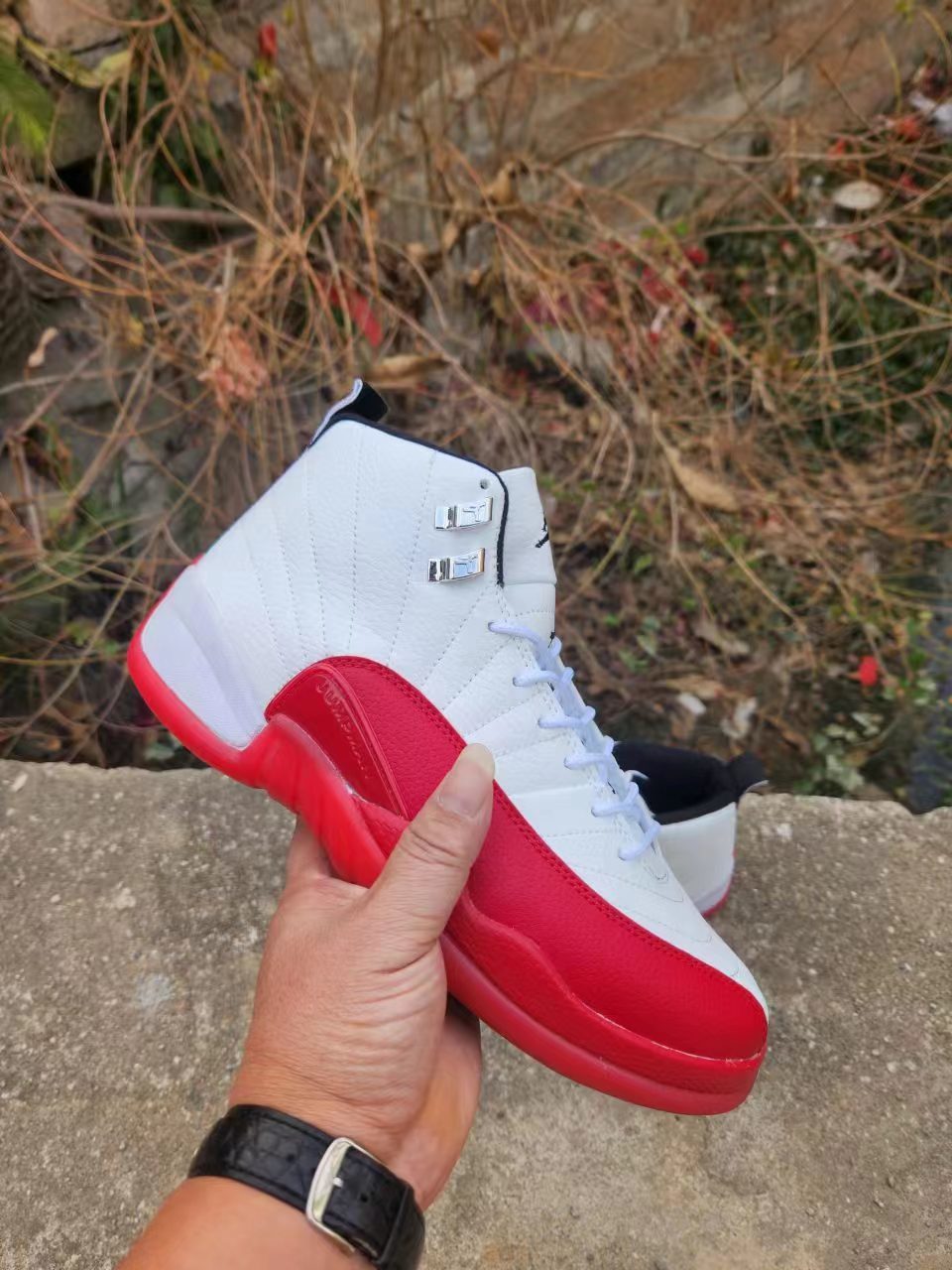 Sneakers, White Red Colorway, Lace Up Design, Casual Gift for Sneaker Fans