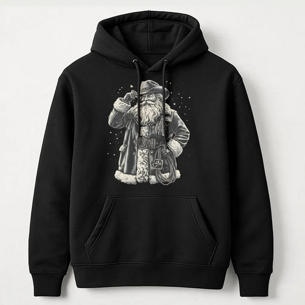 Western Christmas Lasso Hoodie, Cowboy Santa Hoodie, Retro Cowboy Christmas Sweatshirt, Country Santa Graphic Hooded Sweater,