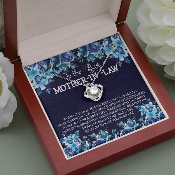 14k White Gold Pendant Necklace, Mother-in-Law Love Knot Necklace, Sparkling Cubic Zirconia Necklace, Birthday Christmas Pres