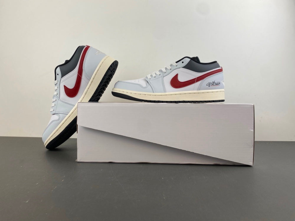 Low Top Sneakers, White Red Gray Colorway, Lace Up Design, Casual Gift for Sneaker Fans