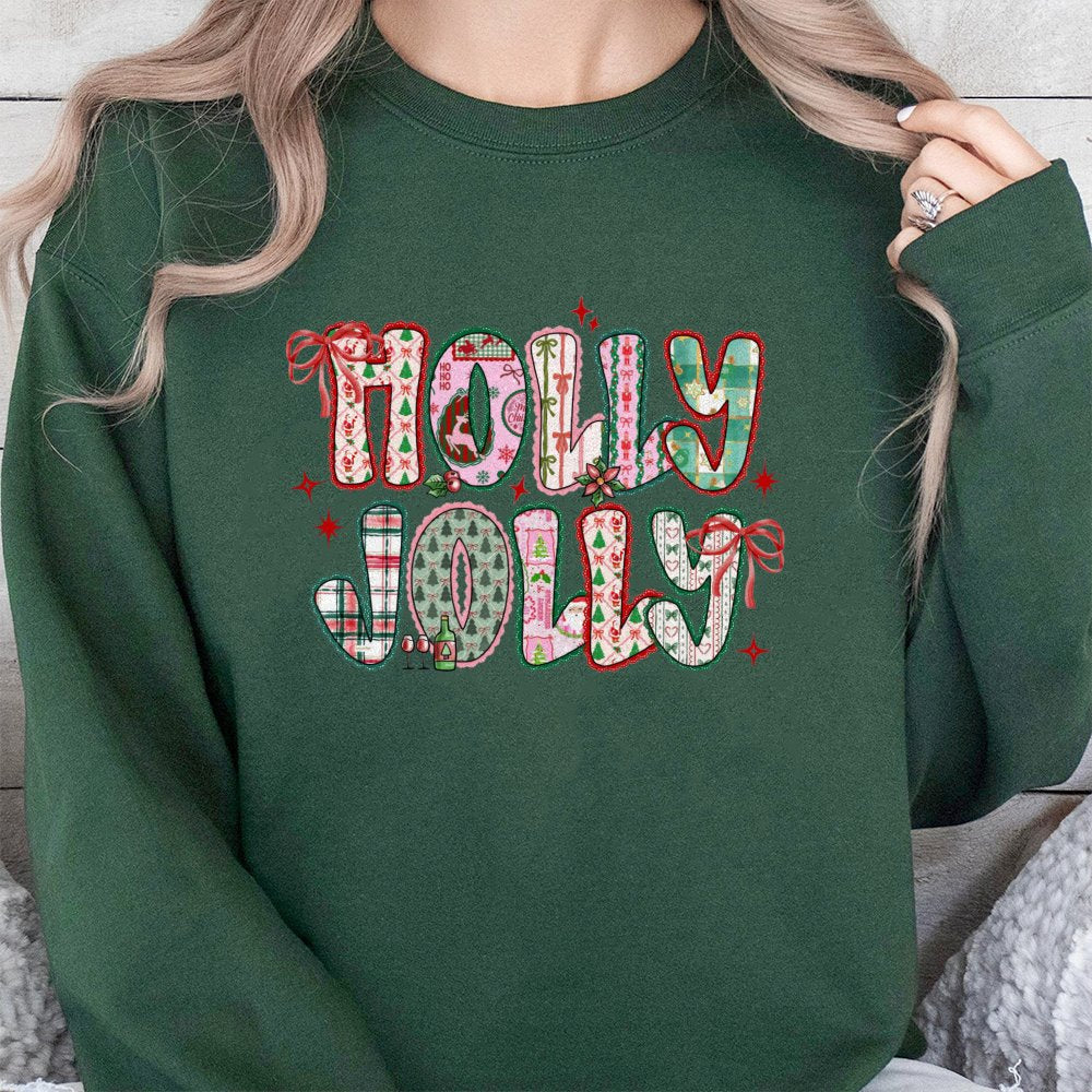 Preppy Christmas Sweatshirt, Holly Jolly Sweatshirt, Retro Holiday Sweatshirt, Adorable Christmas Crewneck, Winter Pullover, 