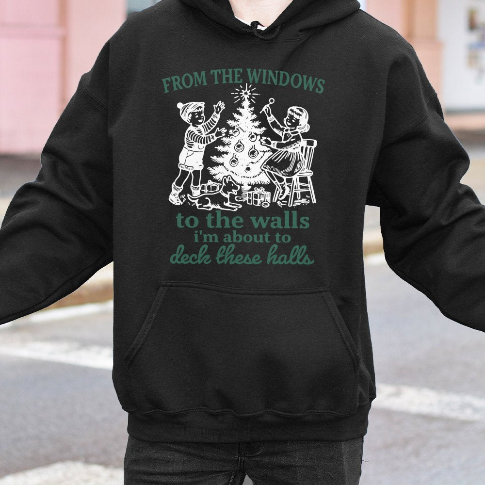 Humorous Christmas Song Lyrics Hoodie, Deck the Halls Hoodie, Holiday Party Hooded Sweatshirt, Comfy Winter Graphic Hoodie, X