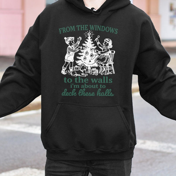 Humorous Christmas Song Lyrics Hoodie, Deck the Halls Hoodie, Holiday Party Hooded Sweatshirt, Comfy Winter Graphic Hoodie, X