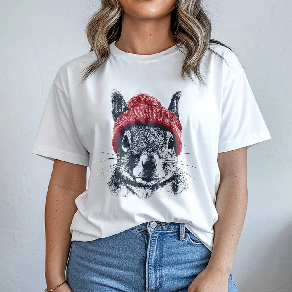 Squirrel Sweatshirt | Retro Wildlife Art with Red Beanie | Cozy Cotton Blend Pullover | Gift for Animal Lover