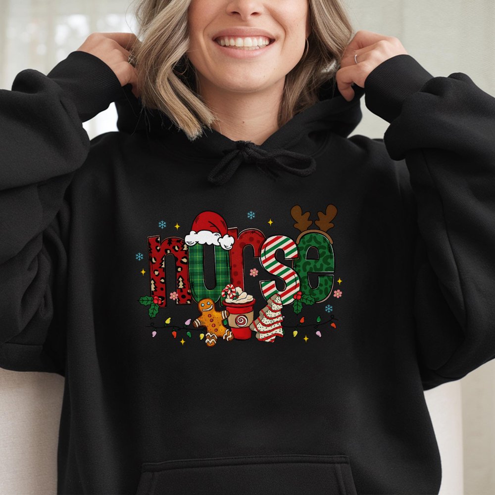 Festive Gingerbread Nurse Hooded Sweatshirt, Christmas Nurse Hoodie, Adorable Holiday Nursing Student Sweater, Xmas Nurse Pre