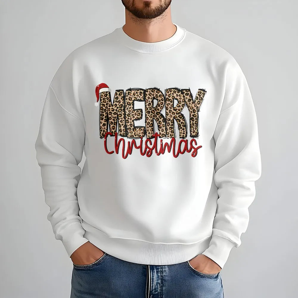 Santa Hat Holiday Crewneck, Merry Christmas Leopard Sweatshirt, Adorable Leopard Print Christmas Sweatshirt, Festive Winter P