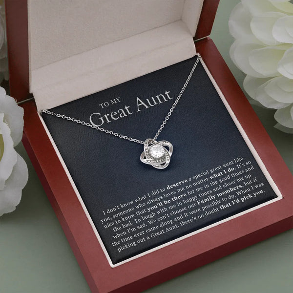 Sentimental Aunt Jewelry Present, Great Aunt Love Knot Necklace, 14k White Gold Knot Pendant, Christmas Aunt Necklace, Birthd