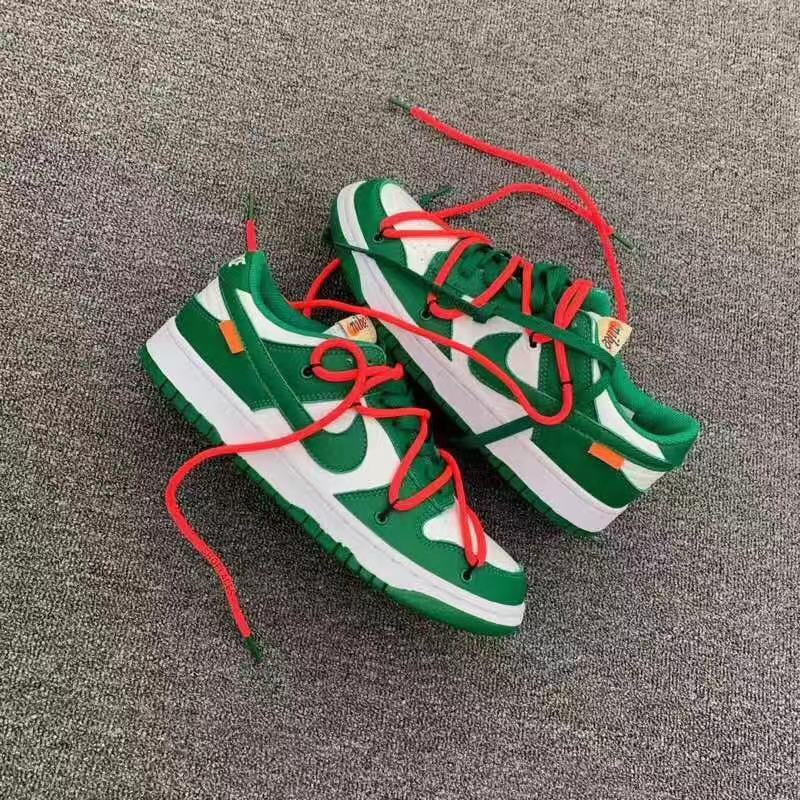 Low Top Sneakers, Green Off White Colorway, Lace Up Design, Casual Gift for Sneaker Fans