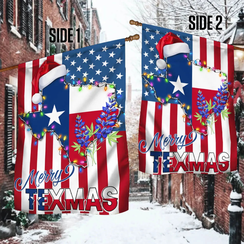 Texas Christmas Bluebonnet Yard Flag, Merry Texmas Garden Flag, Southern Holiday Lawn Flag, Double Sided Texas Pride Outdoor 