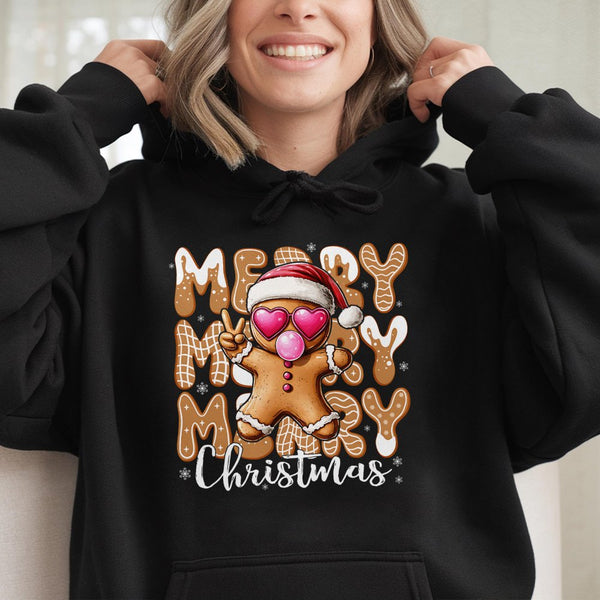 Cool Bubblegum Cookie Hoodie, Gingerbread Man Christmas Hoodie, Humorous Holiday Graphic Hoodie, Adorable Xmas Pullover Sweat