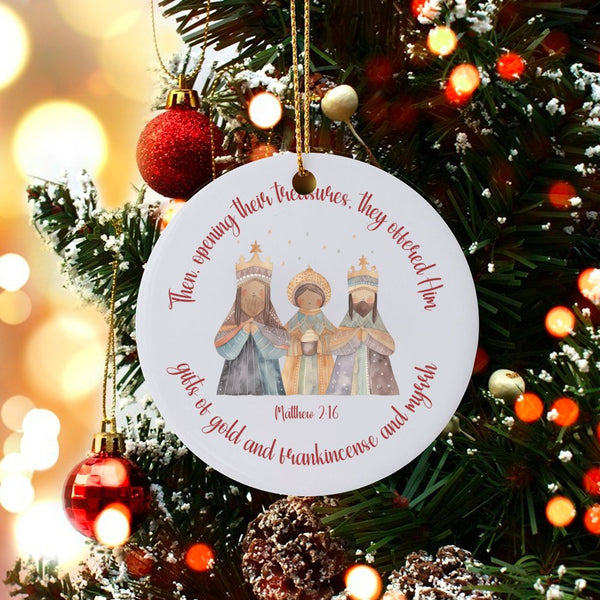 Nativity Bible Verse Ornament, Three Wise Men Christmas Ornament, Religious Ceramic Holiday Ornament, Christian Family Keepsa