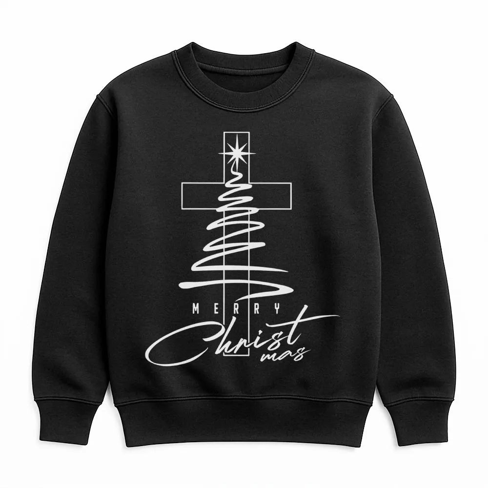 Minimal Cross Tree Crewneck, Christian Christmas Sweatshirt, Religious Holiday Sweatshirt, Faith Based Pullover, Christian Pr