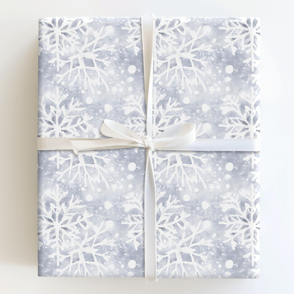 Watercolor Blue and White Christmas Gift Wrap, Winter Snowflake Wrapping Paper, Elegant Festive Wrapping Paper Roll, Holiday 