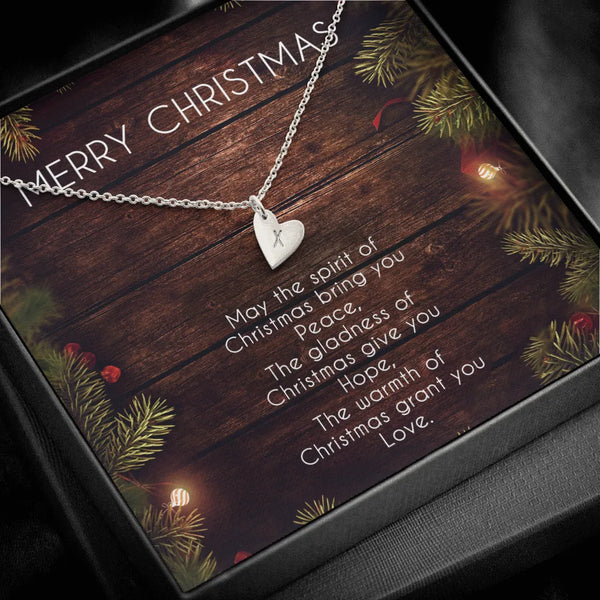 Hand Stamped Letter Charm Necklace, Personalized Heart Initial Necklace, 18k Gold Finish Pendant Necklace, Christmas Present 