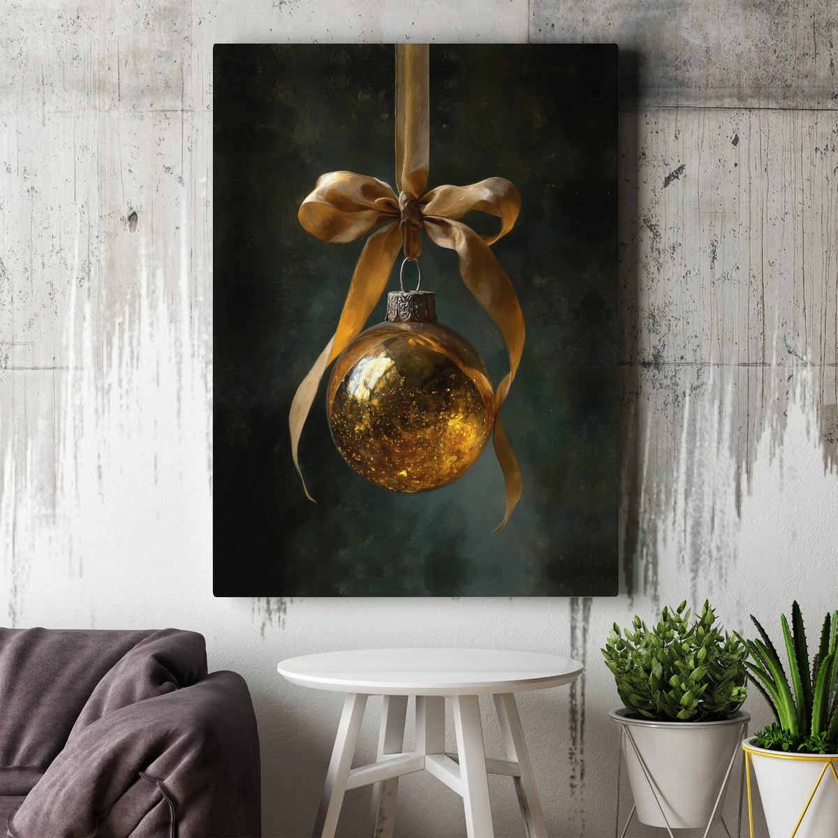 Elegant Holiday Bauble Canvas Print, Gold Christmas Ornament Wall Art, Seasonal Xmas Canvas Art, Winter Canvas Decor, Holiday