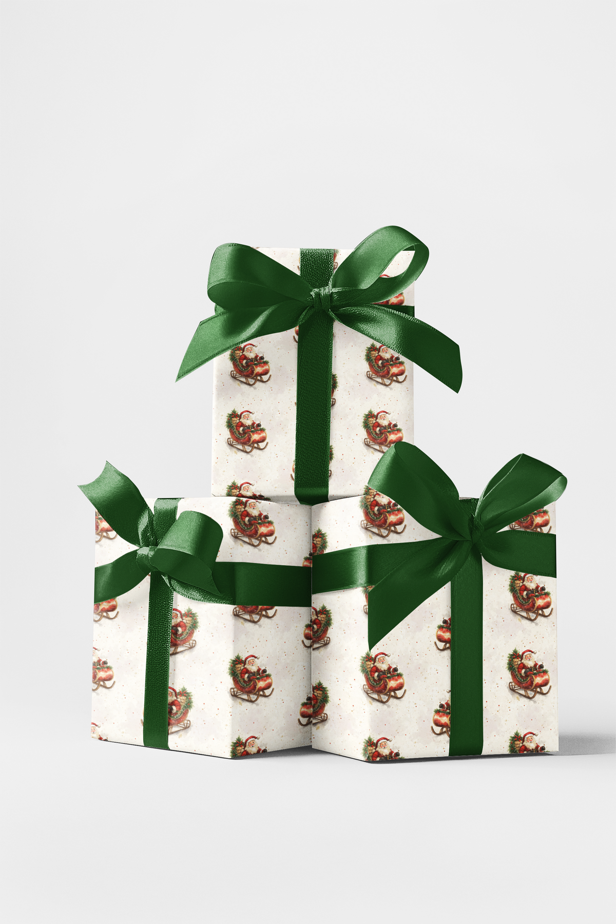 Christmas Sleigh Gift Wrap, Vintage Santa Wrapping Paper, Retro Holiday Present Paper, Traditional Xmas Gift Wrap Roll