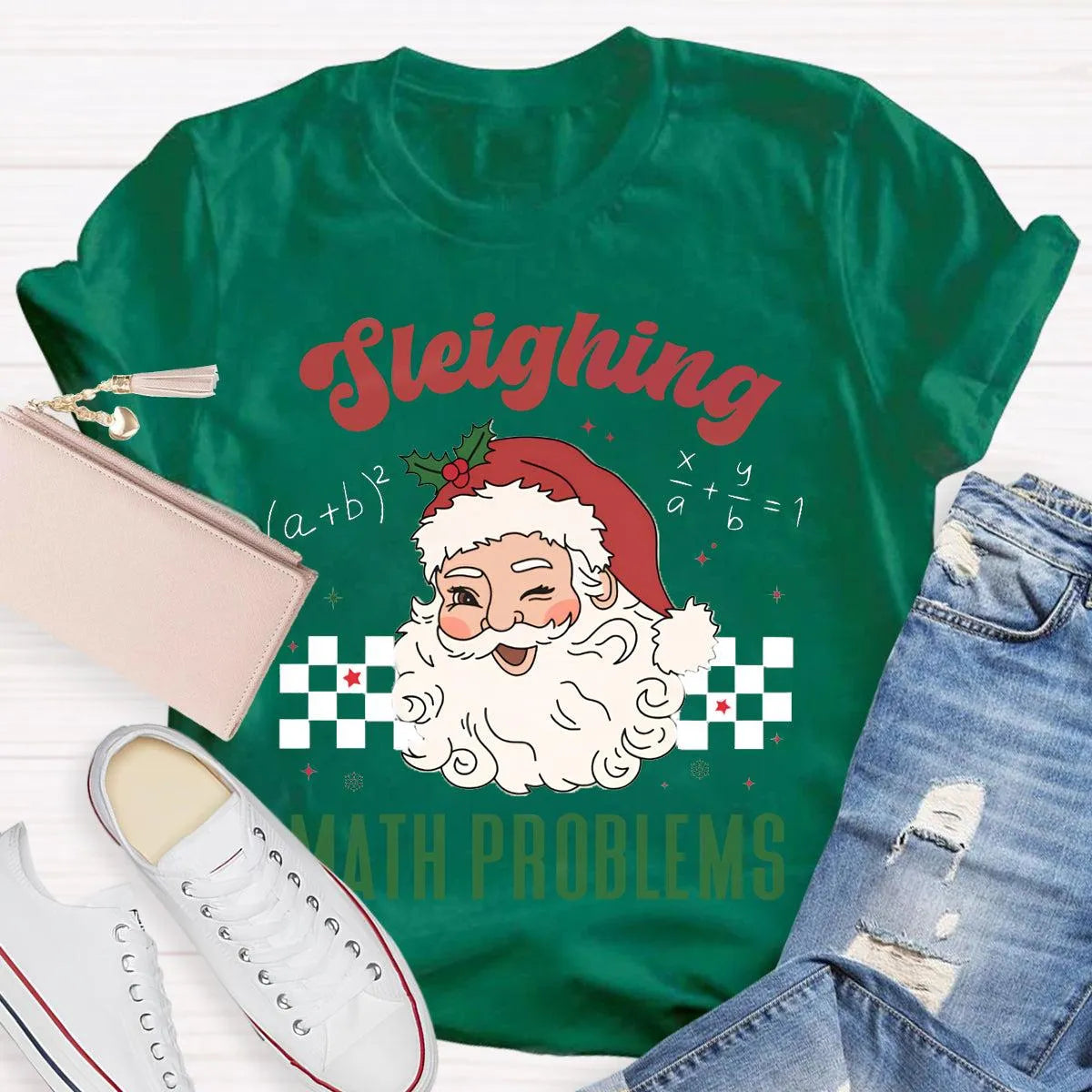 Humorous Math Teacher Holiday Graphic Tee, Sleighing Math Problems Christmas Shirt, Festive STEM Christmas T-Shirt, Winter Ma