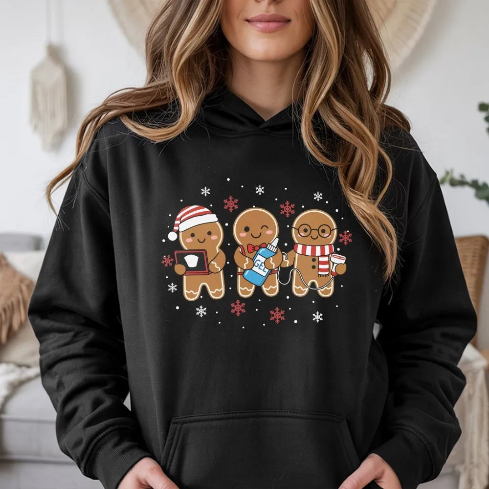 Gingerbread Sonographer Hoodie, Ultrasound Tech Christmas Hoodie, Adorable Radiology Holiday Hooded Sweatshirt, Sonography Xm