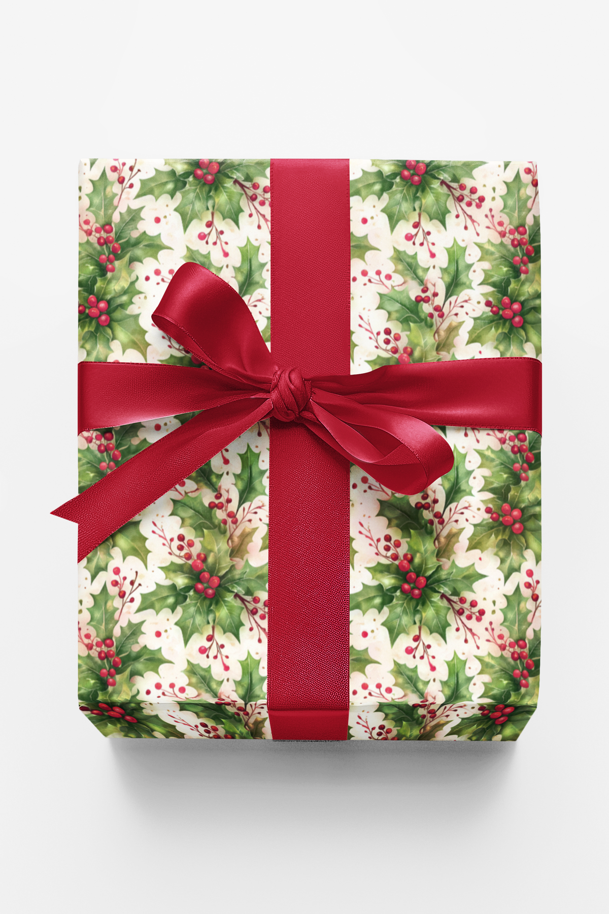 Merry and Bright Gift Wrap Roll, Holly Berry Christmas Wrapping Paper, Winter Botanical Wrapping Paper, Holiday Gift Wrap, Xm