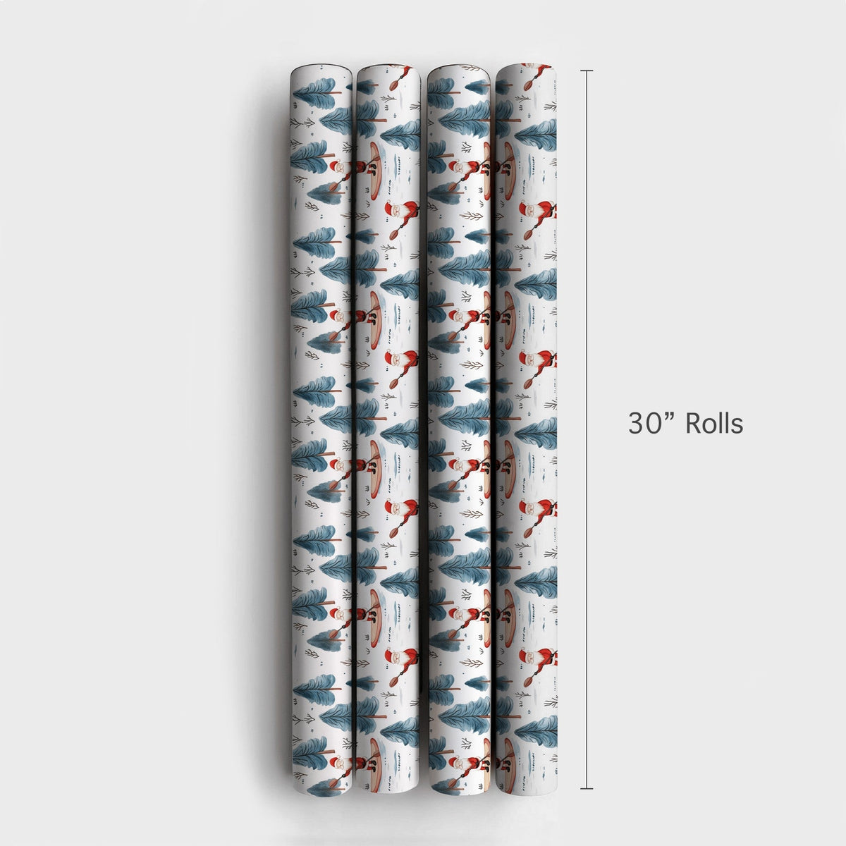 Winter Forest Holiday Gift Wrap, Paddleboarding Santa Wrapping Paper, Outdoor Santa Claus Paper, Christmas Present Wrapping P