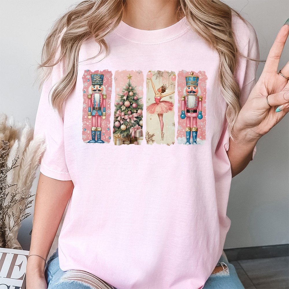 Watercolor Ballet Ballerina Holiday Tee, Nutcracker Christmas T-Shirt, Nutcracker Suite Graphic Shirt, Festive Christmas Pres