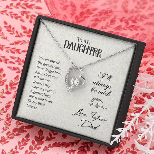 14k White Gold Finish Pendant Necklace, To My Daughter Forever Love Heart Necklace, Cubic Zirconia Heart Necklace, Christmas 