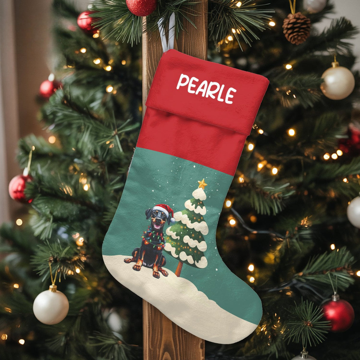 Personalized Dog Christmas Stocking, Doberman Christmas Stocking, Custom Pet Holiday Stocking, Doberman Pinscher Mantel Decor