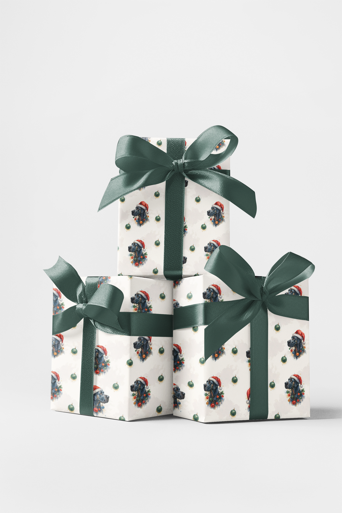 Santa Hat Dog Gift Wrap, Great Dane Christmas Wrapping Paper, Festive Puppy Present Wrap, Holiday Gentle Giant Dog Lover Pres