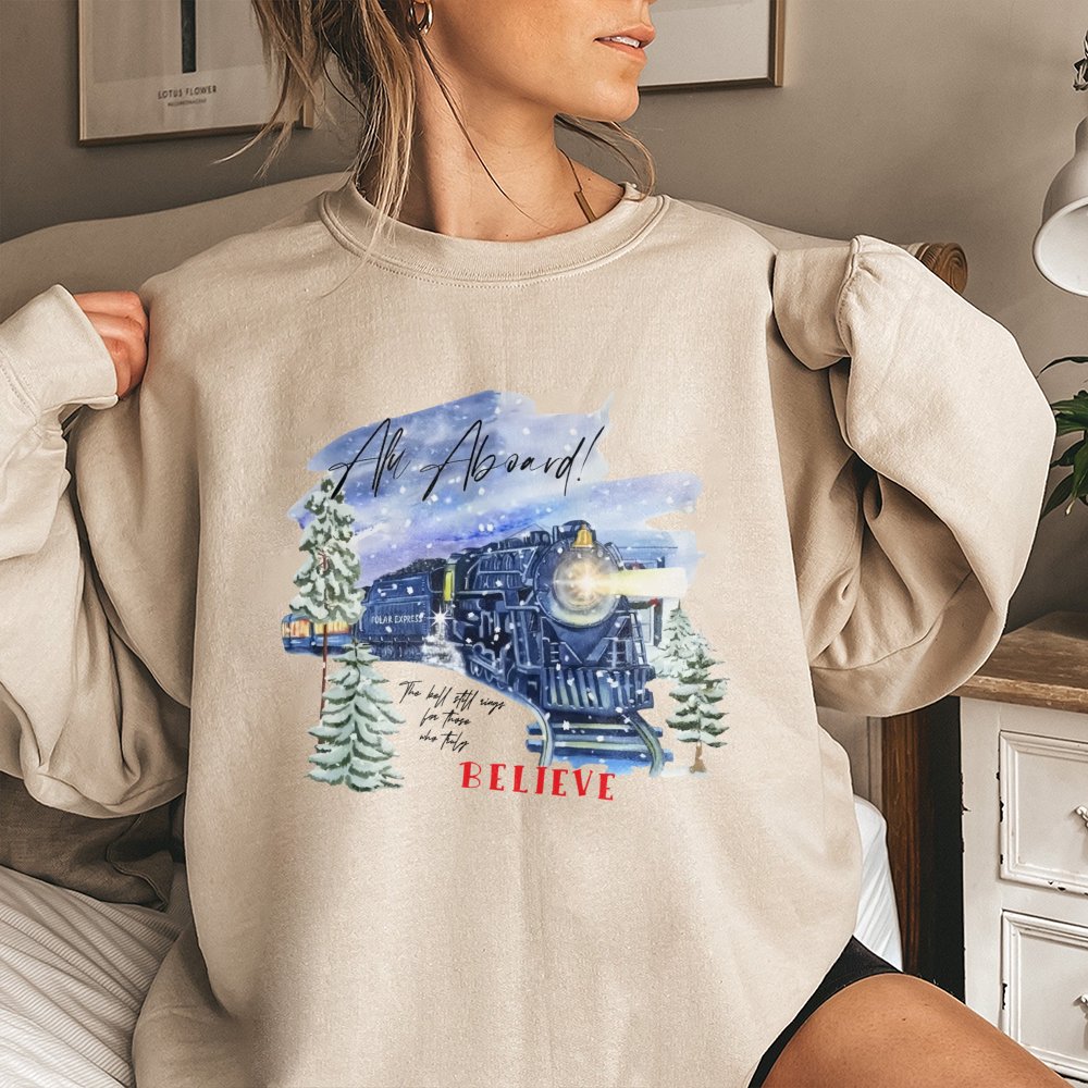 Believe Locomotive Sweatshirt, Christmas Train Sweatshirt, Holiday Movie Graphic Sweatshirt, Comfy Winter Pullover, Christmas