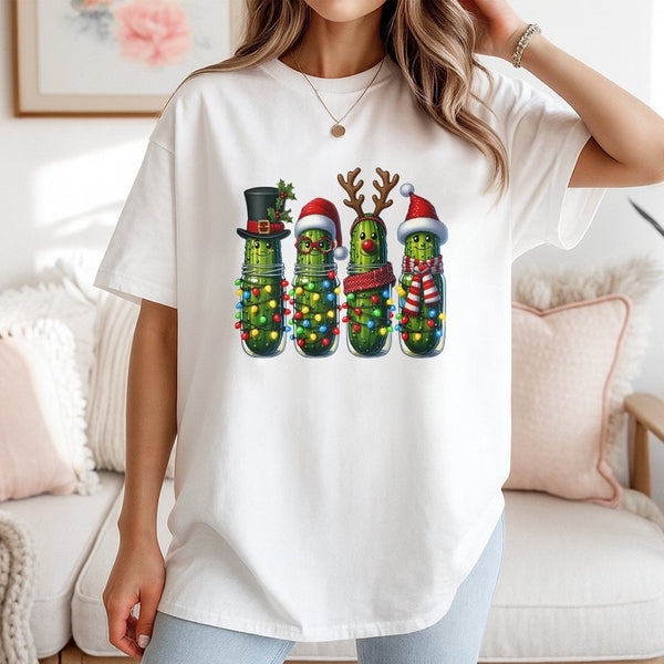 Humorous Dill Jar Holiday Shirt, Christmas Pickle T-Shirt, Festive Pickle Lover Tee, Adorable Xmas Graphic T-Shirt, Unisex Ho