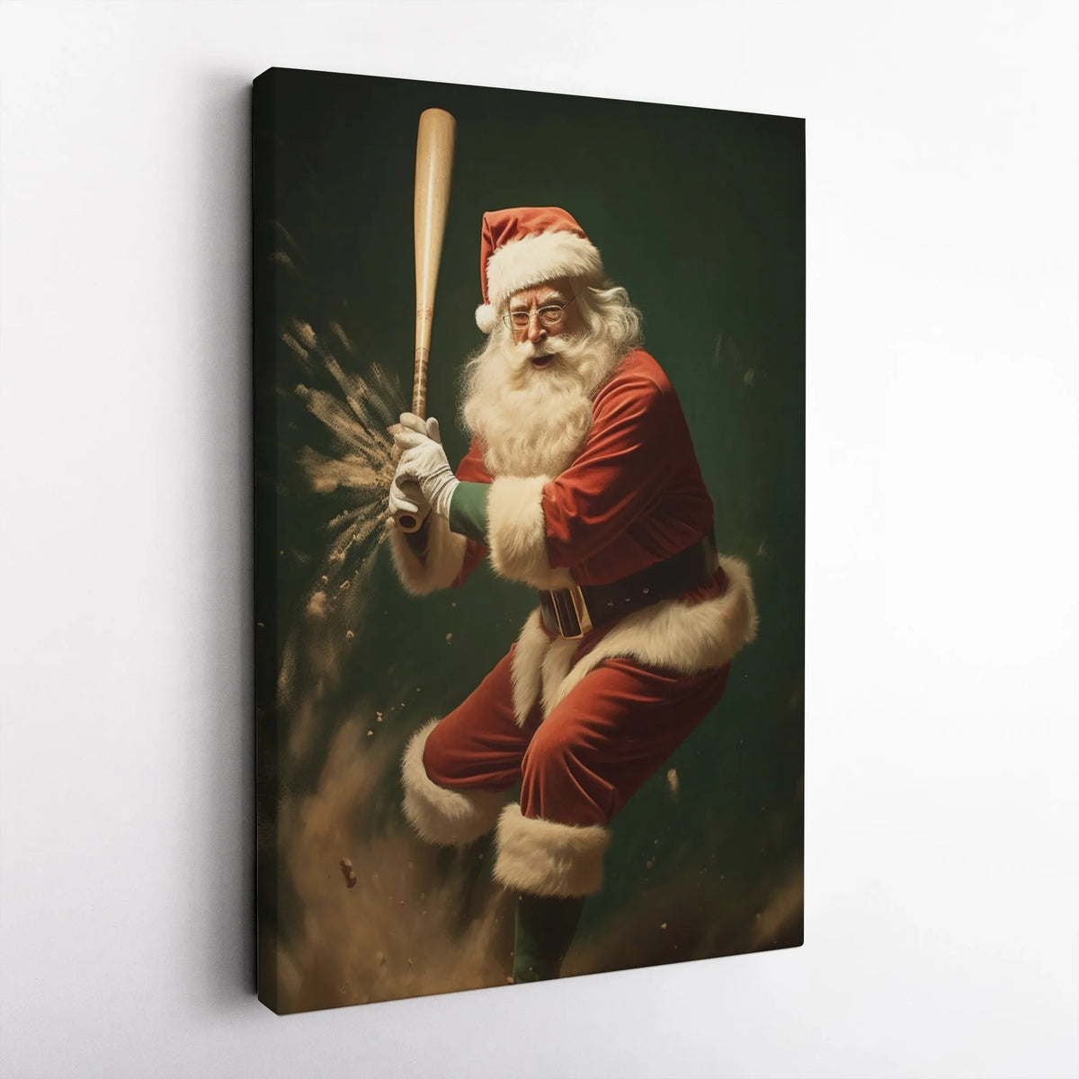 Action Sports Holiday Canvas, Santa Claus Baseball Canvas Print, Christmas Baseball Wall Art, Humorous Santa Sports Fan Canva