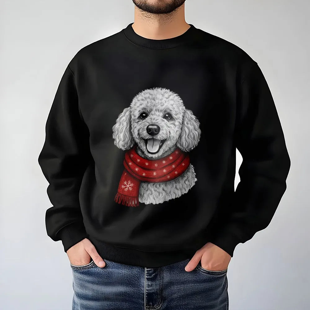 Festive Scarf Poodle Holiday Sweater, Poodle Christmas Sweatshirt, Adorable Winter Poodle Crewneck, Comfy Dog Lover Animal Gr