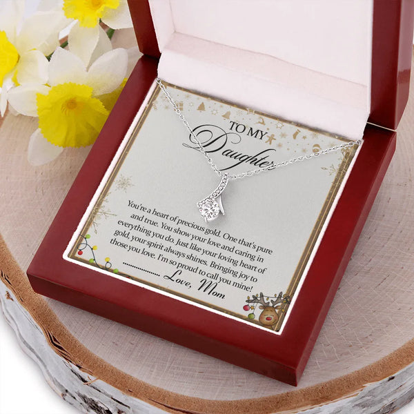 14k White Gold Over Stainless Steel CZ Ribbon Design Pendant, To My Daughter Ribbon Necklace, Christmas Birthday Jewelry Pres