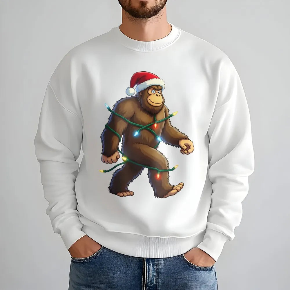 Sasquatch Christmas Lights Sweatshirt, Bigfoot Christmas Sweatshirt, Humorous Bigfoot Christmas Crewneck, Retro Yeti Xmas Swe