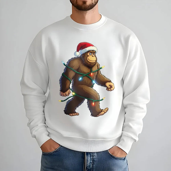 Sasquatch Christmas Lights Sweatshirt, Bigfoot Christmas Sweatshirt, Humorous Bigfoot Christmas Crewneck, Retro Yeti Xmas Swe