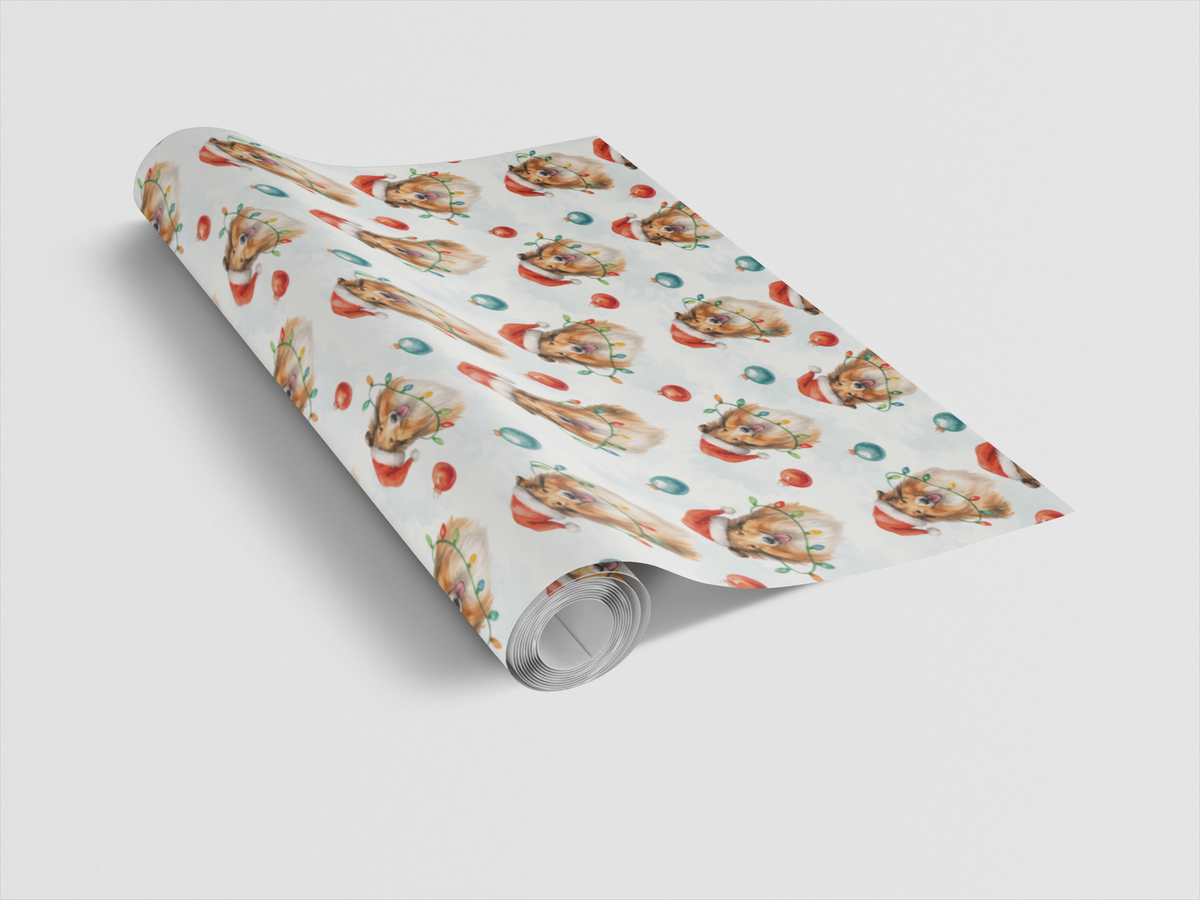 Santa Hat Collie Gift Wrap, Collie Dog Christmas Wrapping Paper, Adorable Collie Holiday Wrapping Paper, Dog Lover Xmas Prese