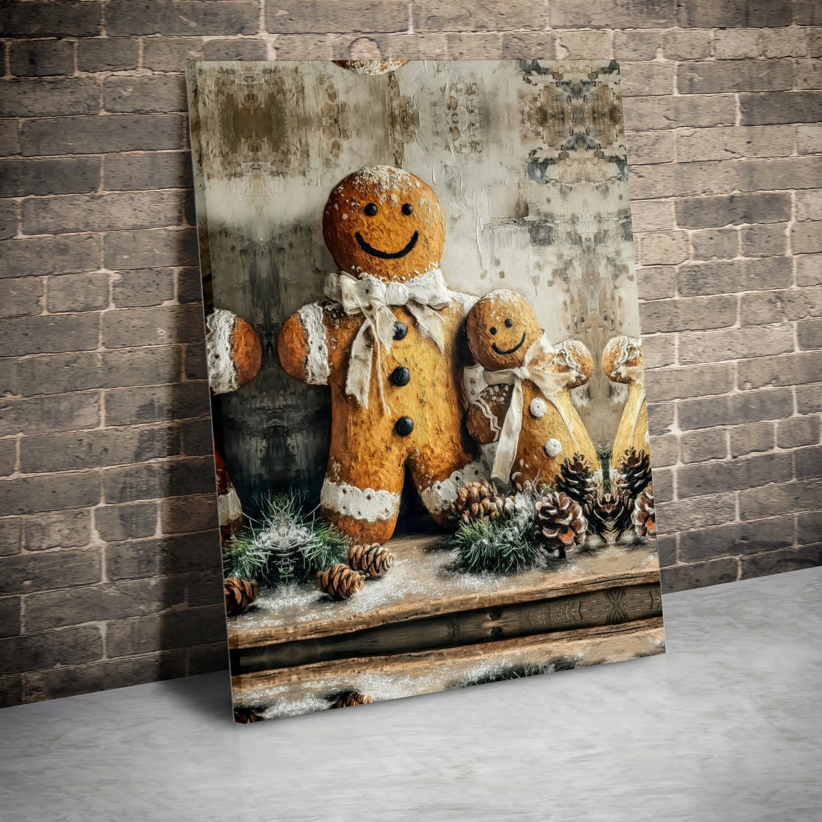 Rustic Christmas Gingerbread Canvas, Gingerbread Family Canvas Wall Art, Comfy Farmhouse Holiday Wall Decor, Winter Festive C