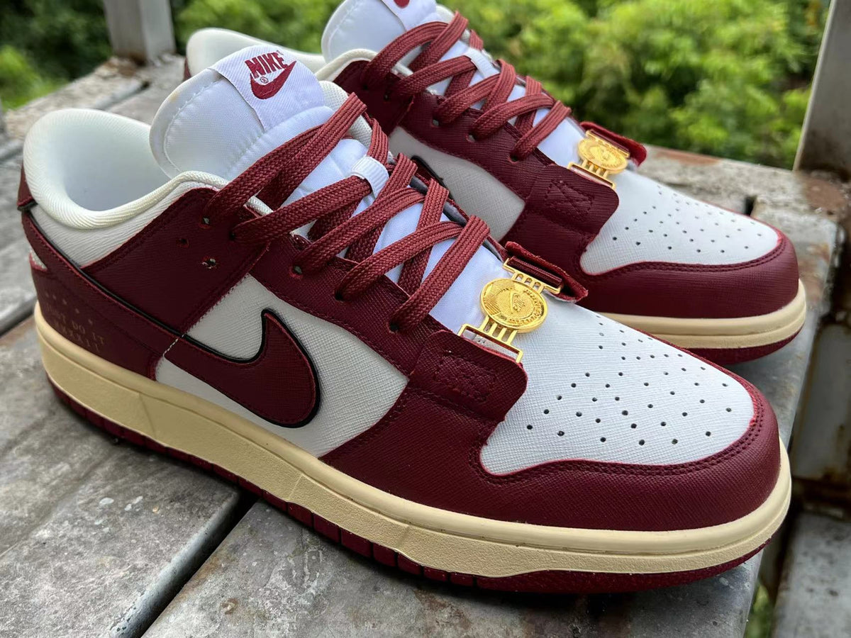 Low Top Sneakers, Burgundy White Colorway, Lace Up Design, Casual Gift for Sneaker Fans
