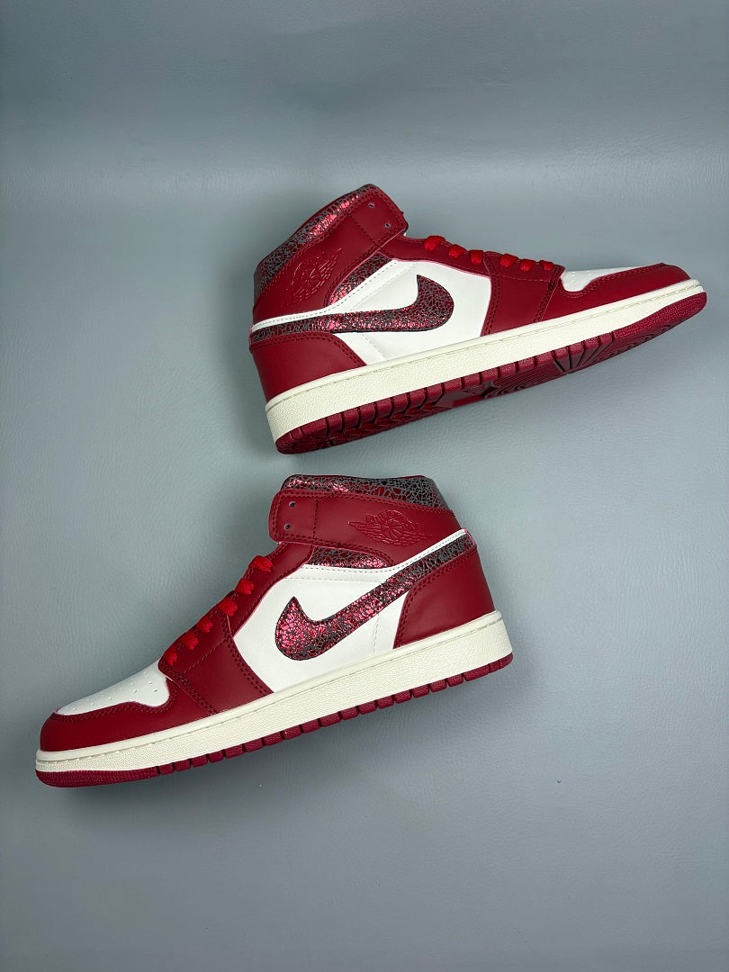 High Top Sneakers, Red Colorway, Cracked Pattern, Lace Up Design, Casual Gift for Sneaker Fans