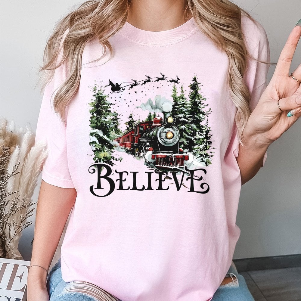 Holiday Express Graphic Tee, Believe Christmas Train T-Shirt, Vintage Magical Winter Train Shirt, Christmas Train T-Shirt, Ho
