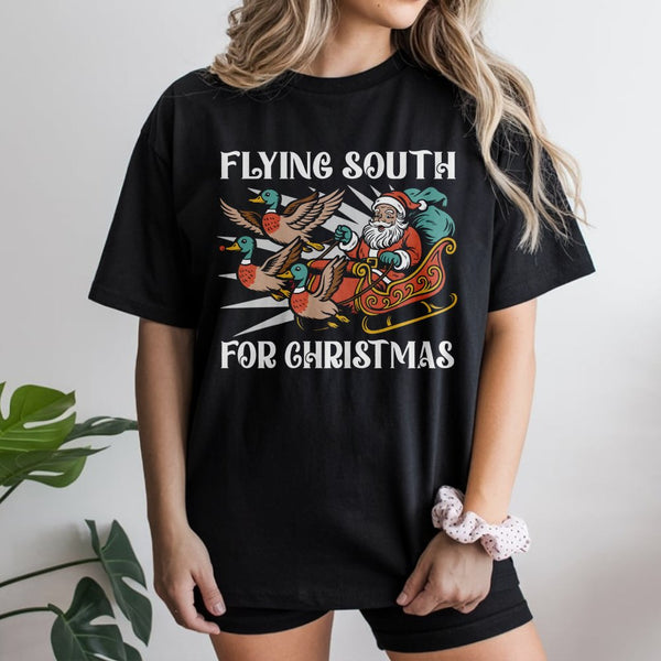 Duck Hunting Santa T-Shirt, Flying South for Christmas Shirt, Humorous Hunter Holiday Tee, Retro Duck Hunter Shirt, Outdoorsm