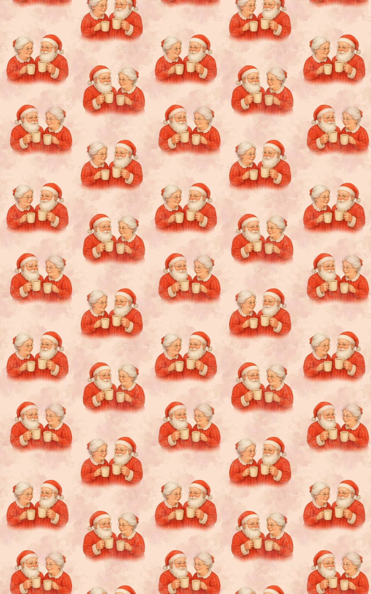 Merry Mugs Christmas Wrapping Paper, Santa and Mrs Claus Wrapping Paper, Eggnog Holiday Gift Wrap, Adorable Vintage Christmas