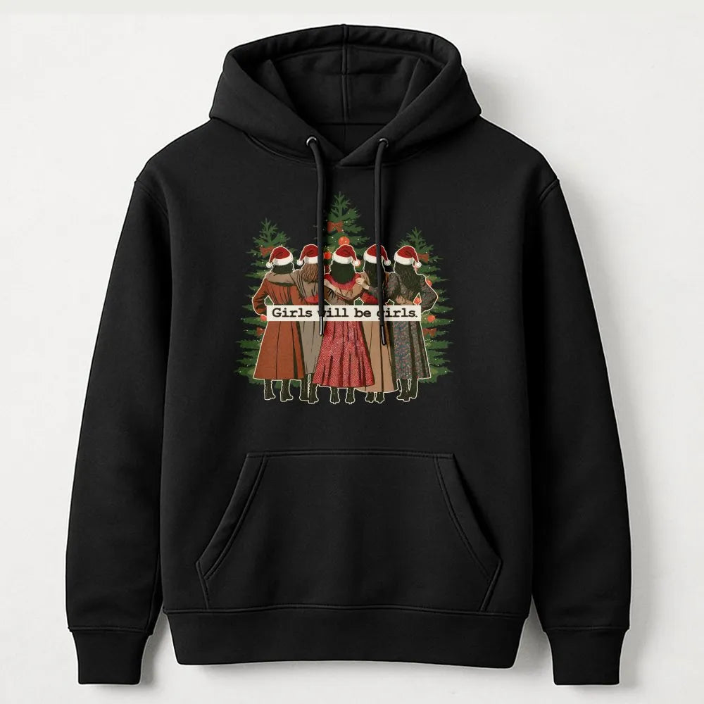 Christmas Best Friend Graphic Hoodie, Girls Will Be Girls Hoodie, Matching Holiday Sweatshirt, Adorable Winter Besties Hooded