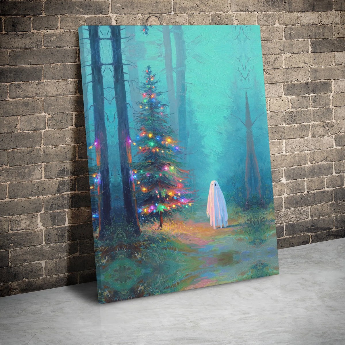 Spooky Ghost Forest Canvas Print, Ghost Christmas Tree Canvas Wall Art, Gothic Christmas Wall Decor, Adorable Ghost Art, Digi