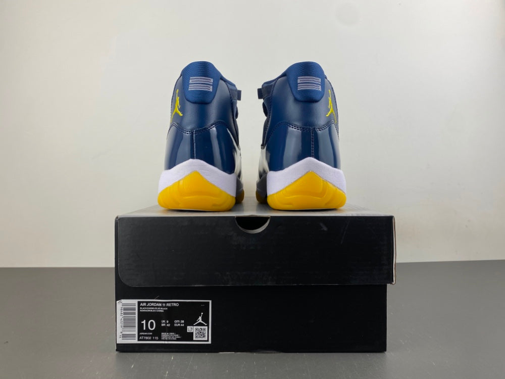 Retro Low Top Sneakers, Midnight Blue White Yellow Colorway, Lace Up Design, Casual Gift for Sneaker Fans