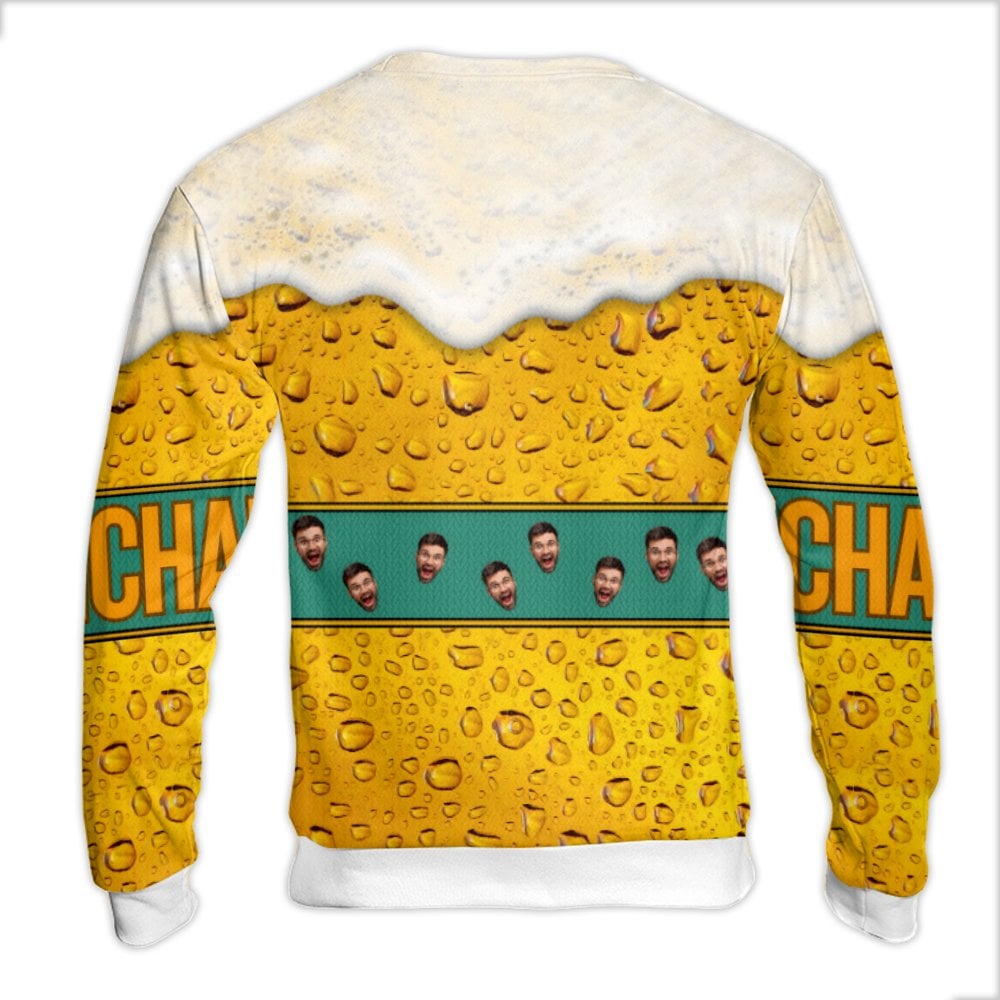 Personalized Beer Happy Sweater, Custom Face Beer Ugly Christmas Sweater, Humorous Drinking Holiday Sweatshirt, Beer Lover Xm