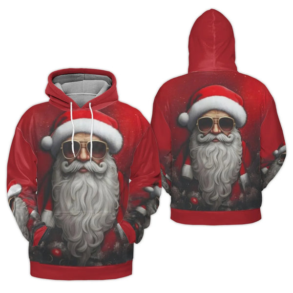Humorous Santa Claus Christmas Hoodie, Cool Santa Sunglasses Hoodie, Retro Holiday Graphic Hoodie, Xmas Party Pullover, Adora
