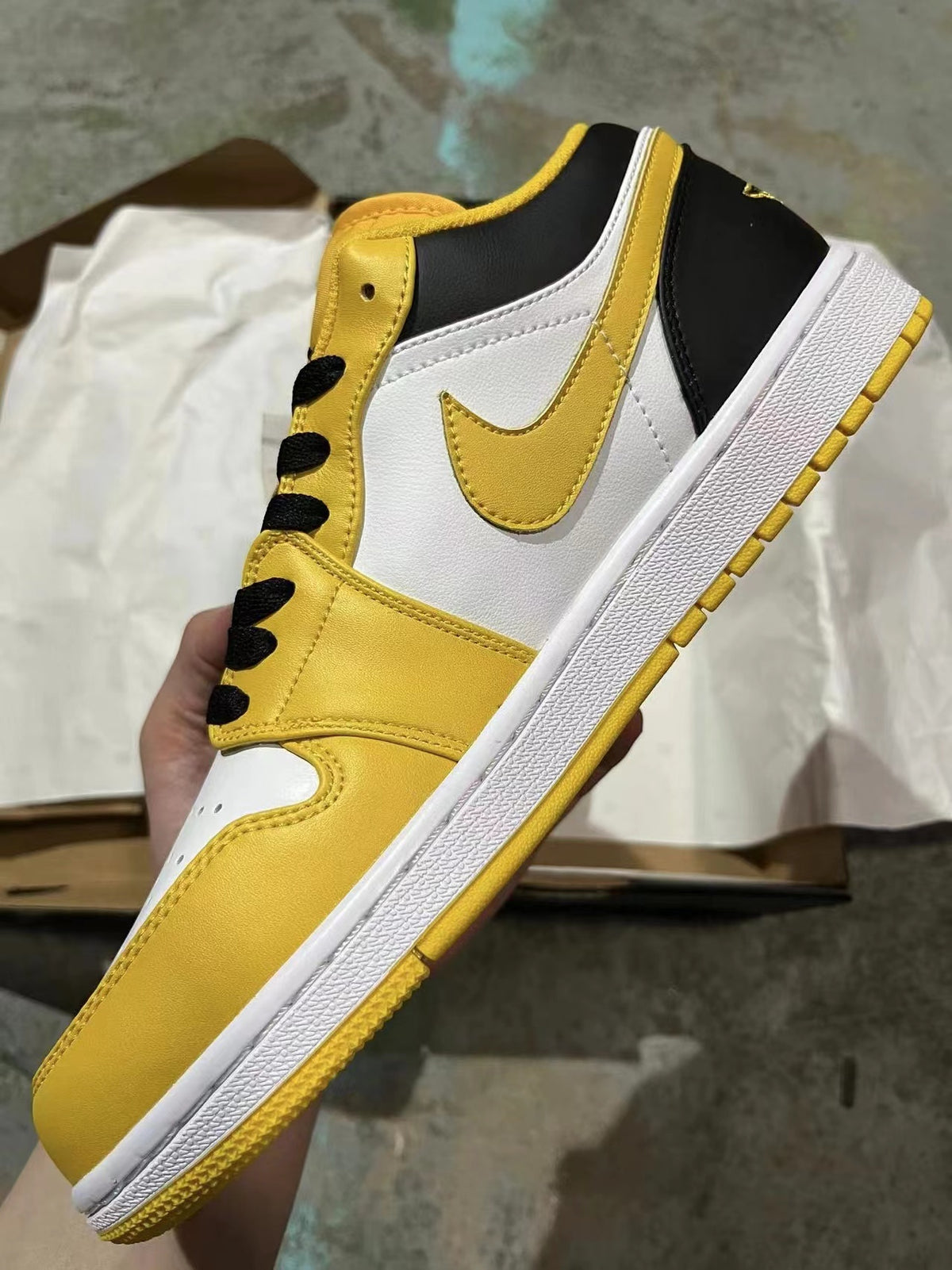 Low Top Sneakers, Black Yellow Colorway, Lace Up Design, Casual Gift for Sneaker Fans